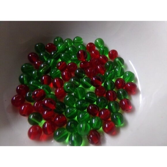 Red and Green Translucent Round Glass Beads 6mm - Picture 1 of 2